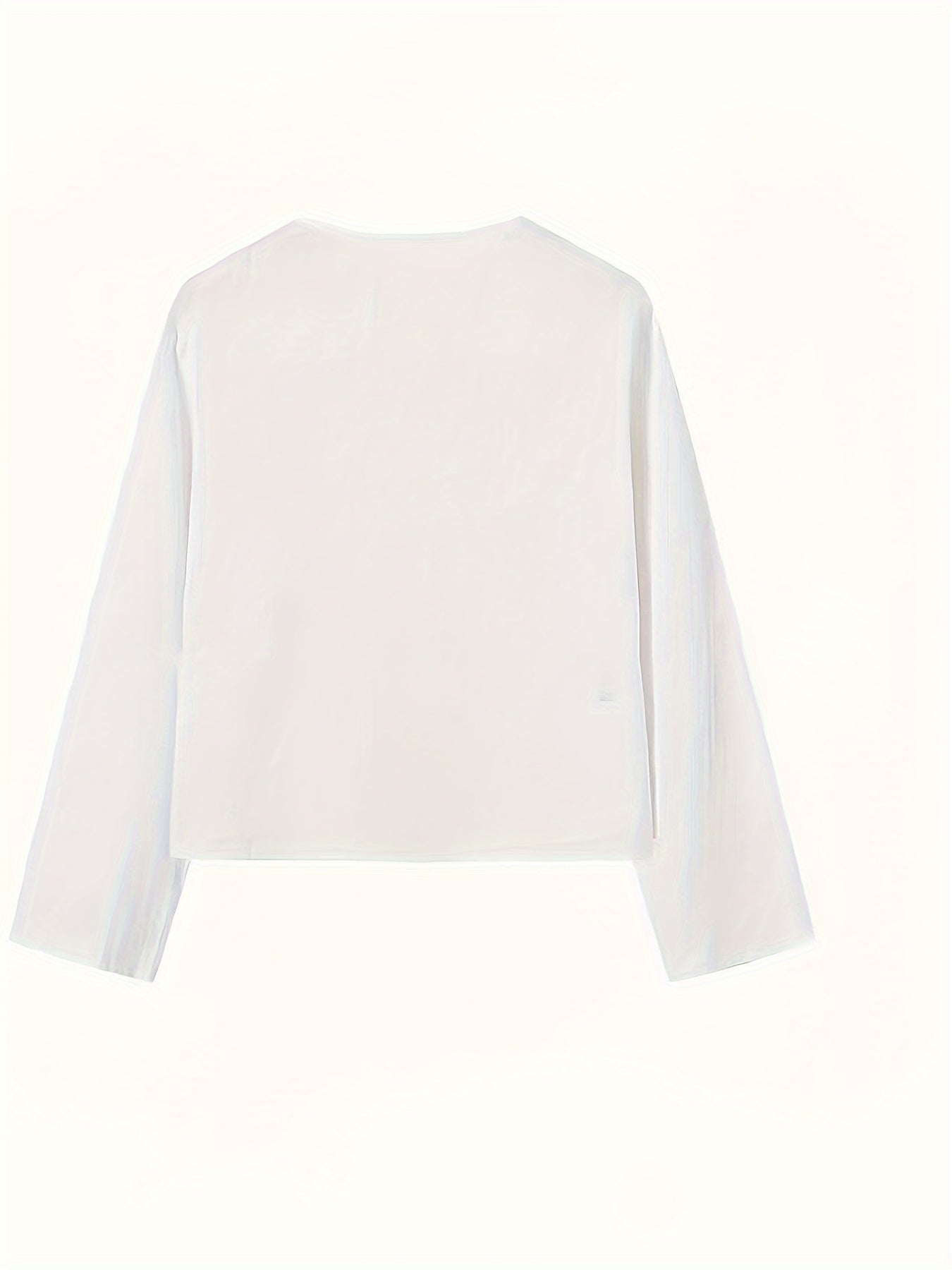 Women's V-Neck Tie Front Polyester Shirt Solid Color Spring Fall Adult Sizes