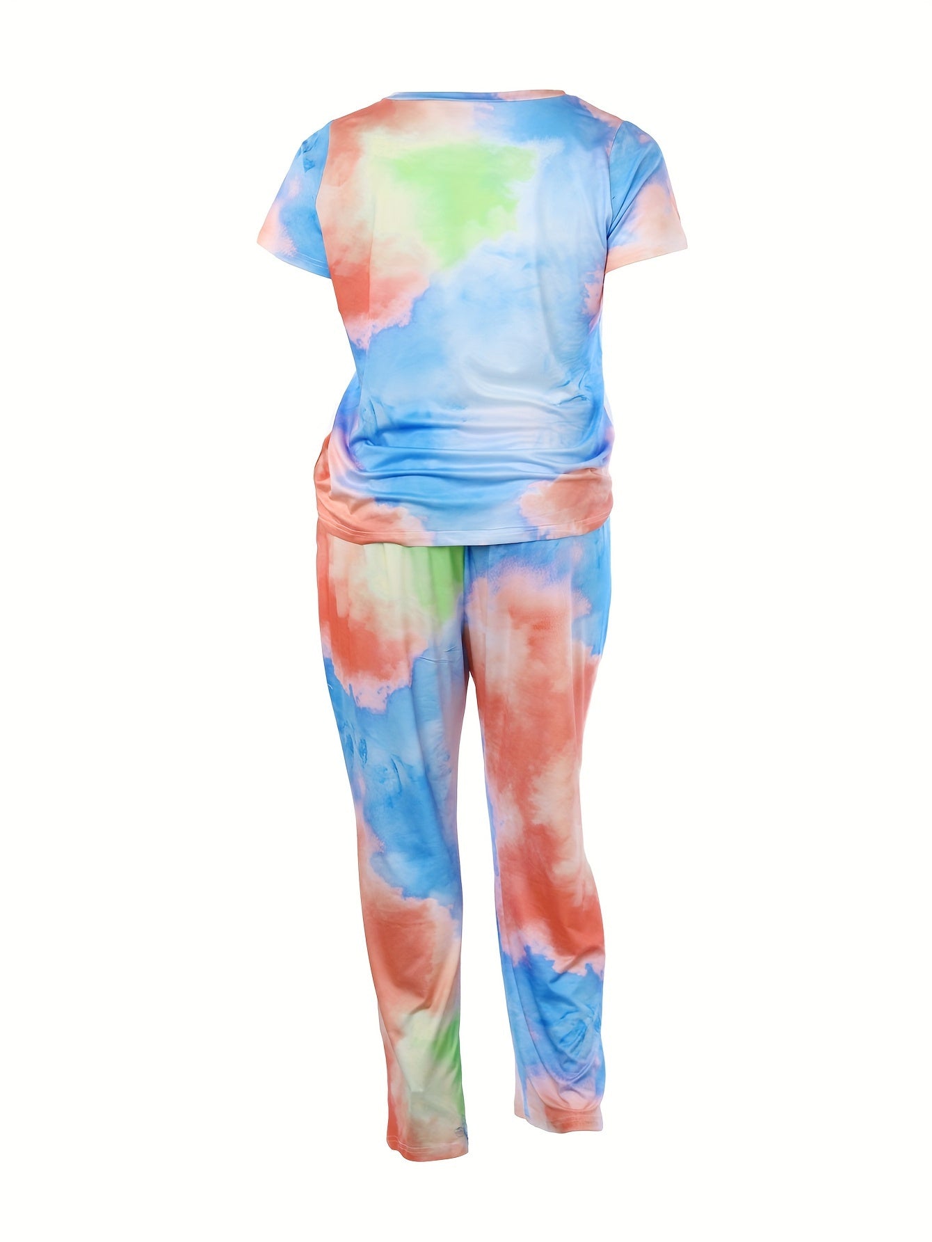 Adult Tie Dye Short Sleeve T Shirt and Pants Loungewear Set Polyester Casual Spring Fall