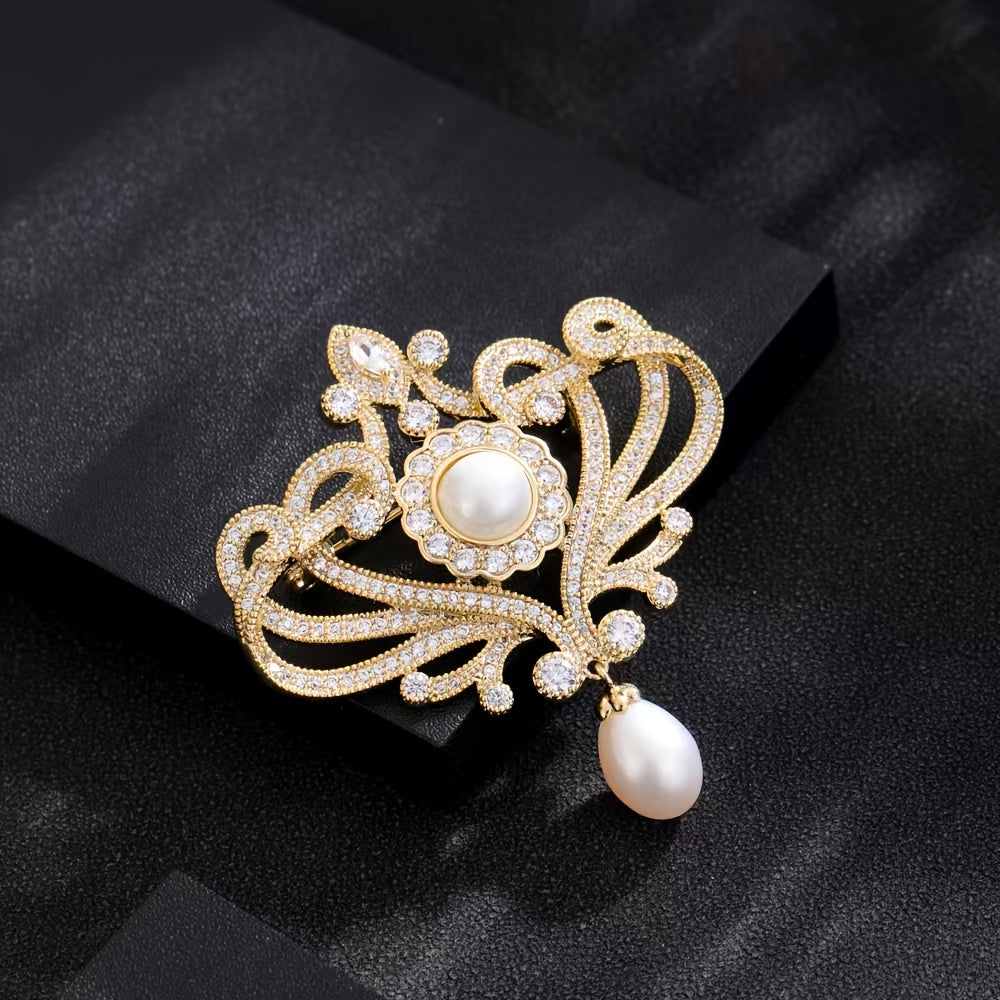 Women's Pearl Brooch Pin with Rhinestones Vintage Jewelry