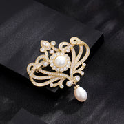 Women's Pearl Brooch Pin with Rhinestones Vintage Jewelry