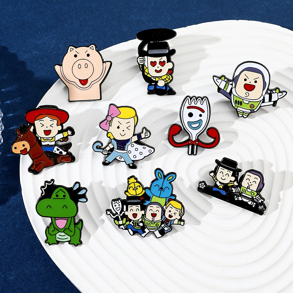 Set of 10 Cartoon Animal Enamel Pins for Backpacks and Clothing