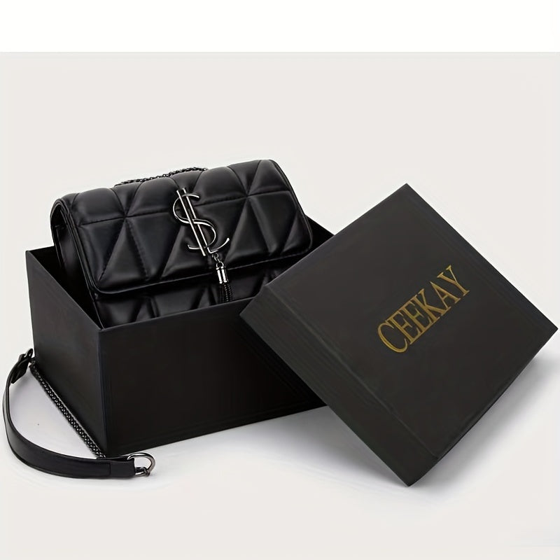 Urban Tartan Embroidered Messenger Bag with Tassel and Magnet Closure