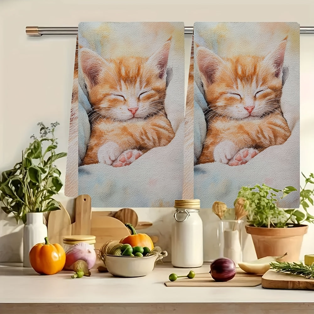 Ultra Soft Kitchen Towels with Kitten Design, Absorbent, 16x24 Inches