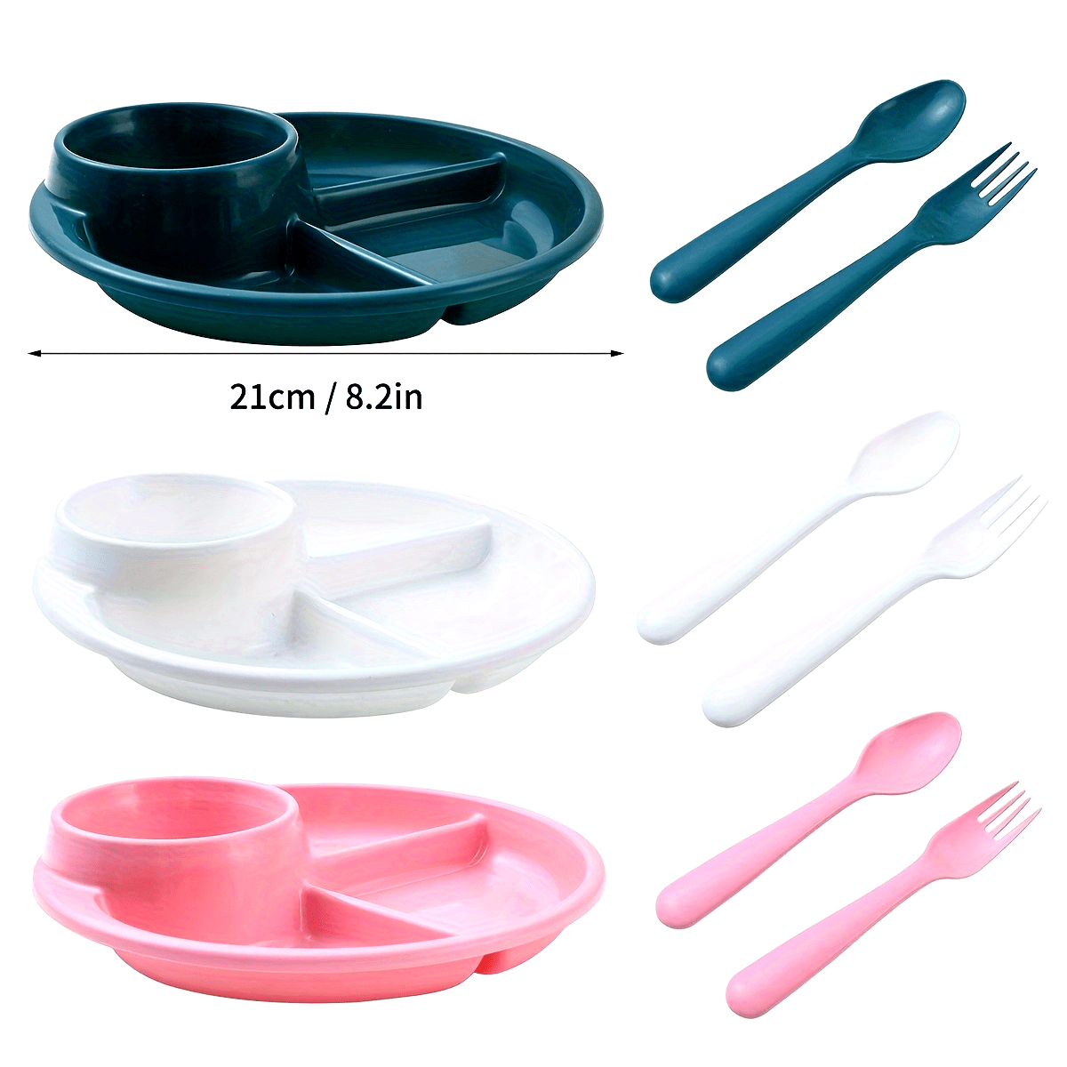 Placa de preparación de comidas de plástico con compartimentos apta para microondas para ensaladas, aperitivos y snacks