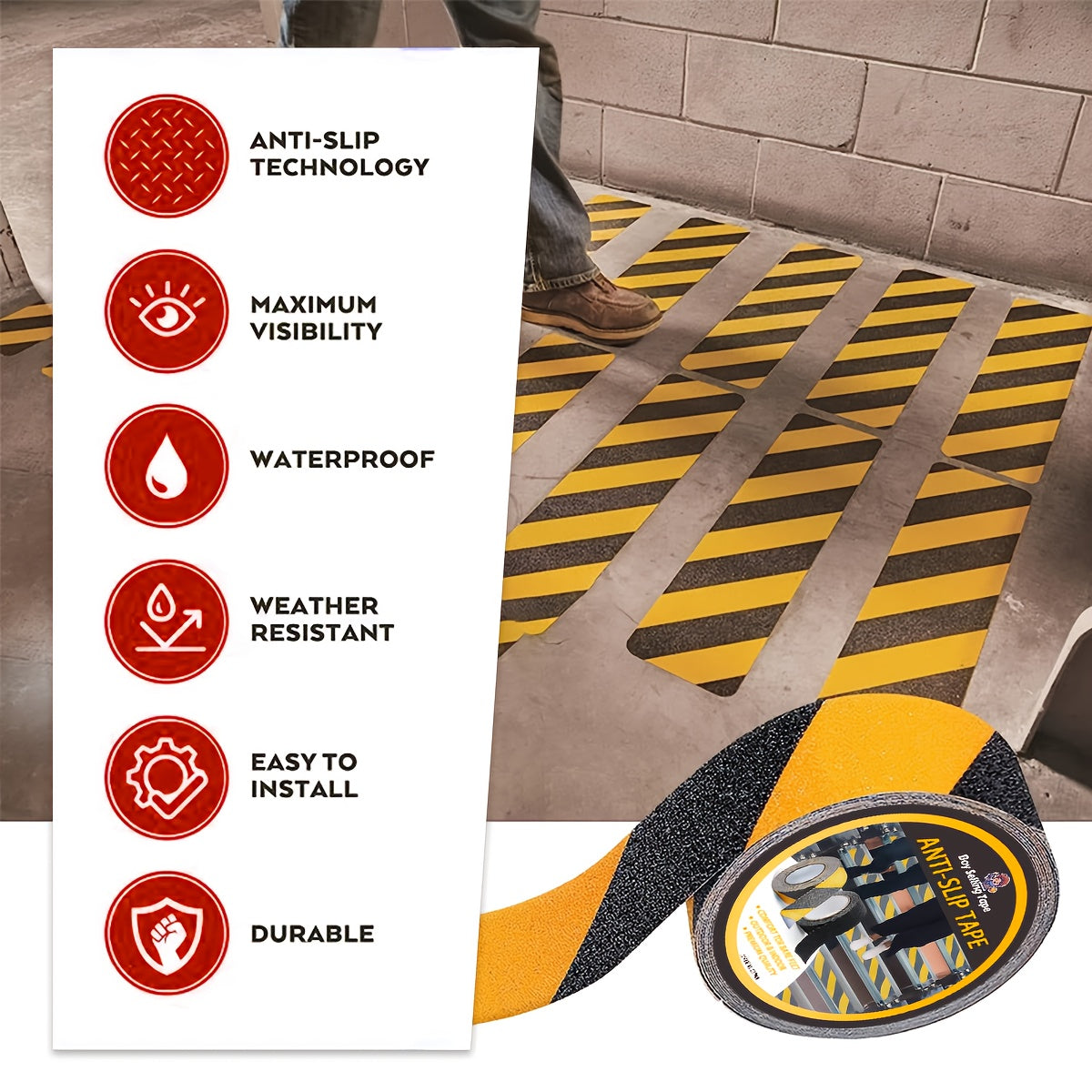 Anti Slip Safety Tape Yellow Black 5.08 Cm X 5 M for Stairs and Steps