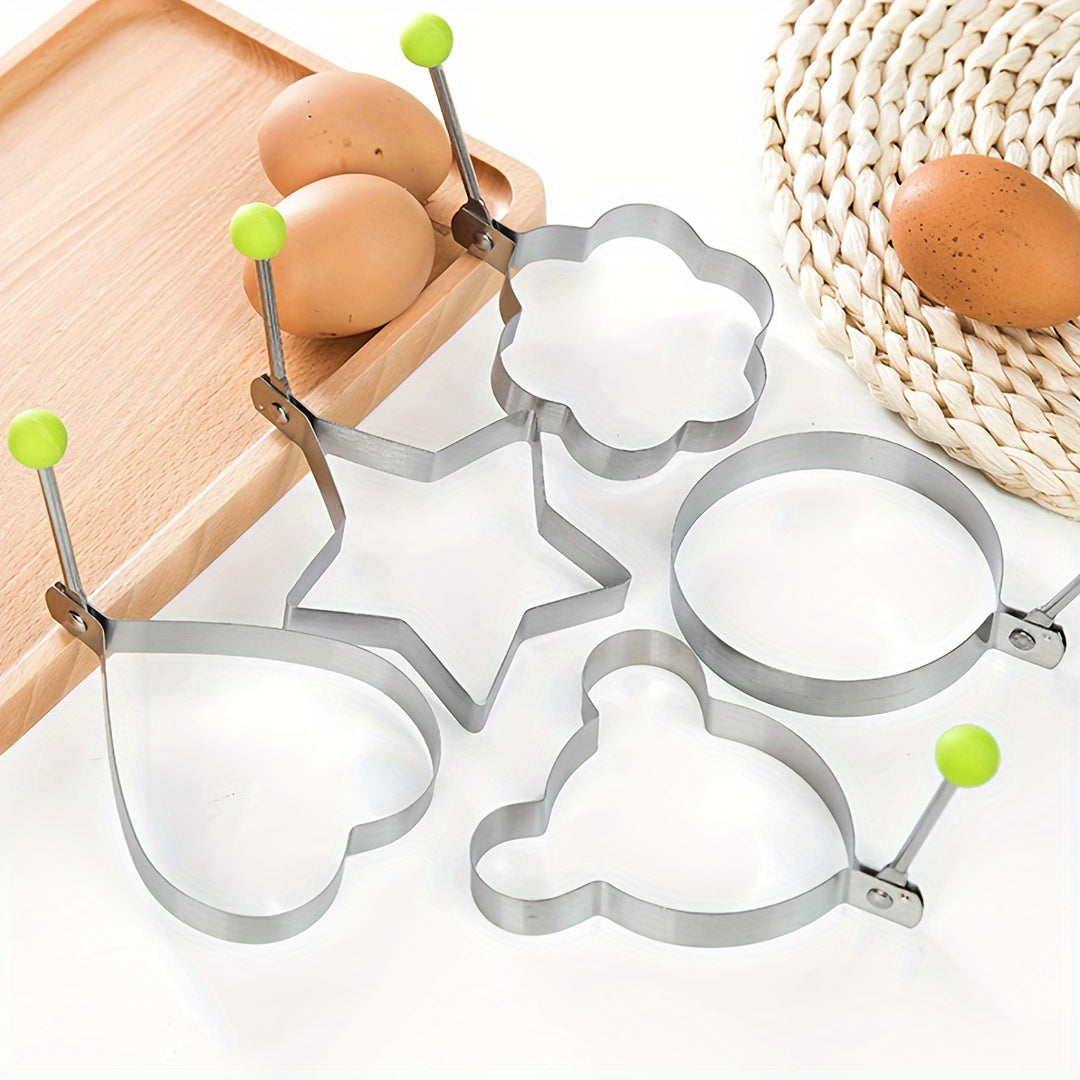Set of 5 Stainless Steel Egg Molds Heart and Star Shapes for Breakfast