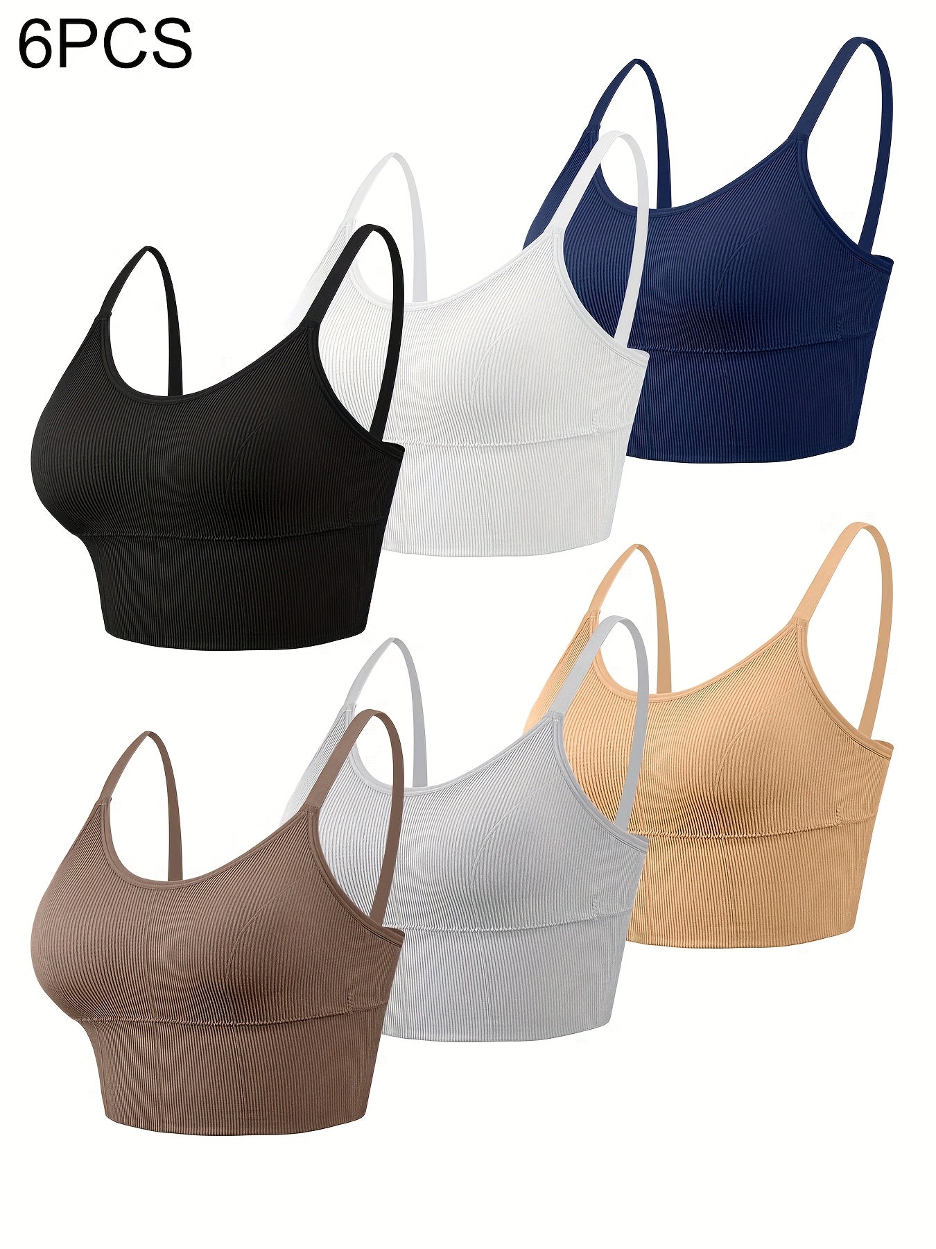 Women’s Plus Size Sports Bras 6-Pack High Elasticity Breathable Removable Pads for Yoga Running