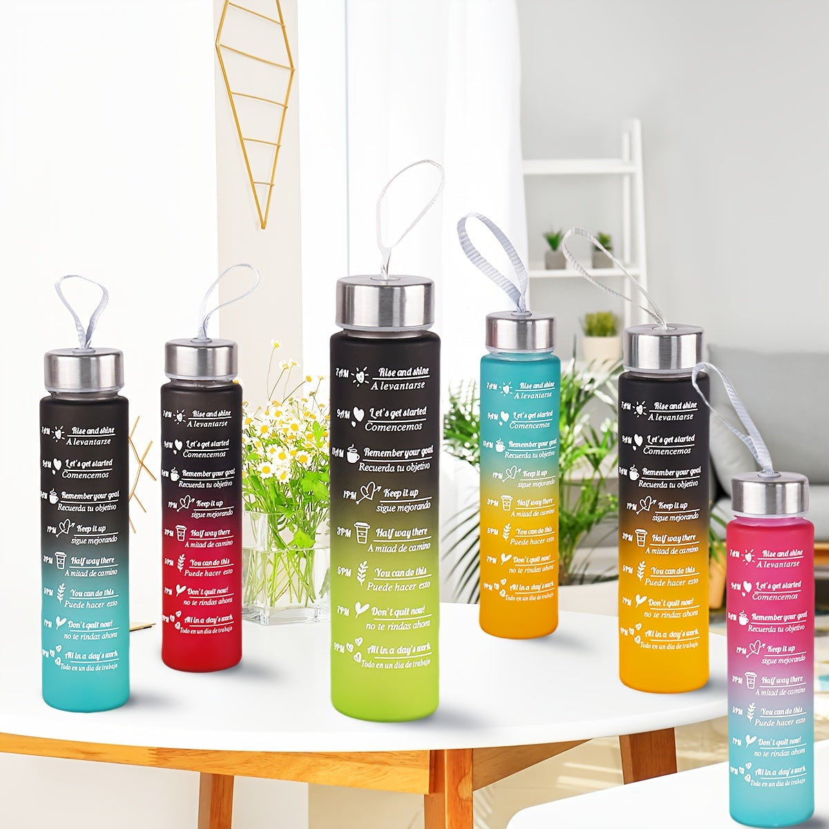 10 унций спортивная бутылка для воды в градиентном цвете с плетеной ручкой, непротекаемая и портативная для бега и велоспорта, без ПВХ.