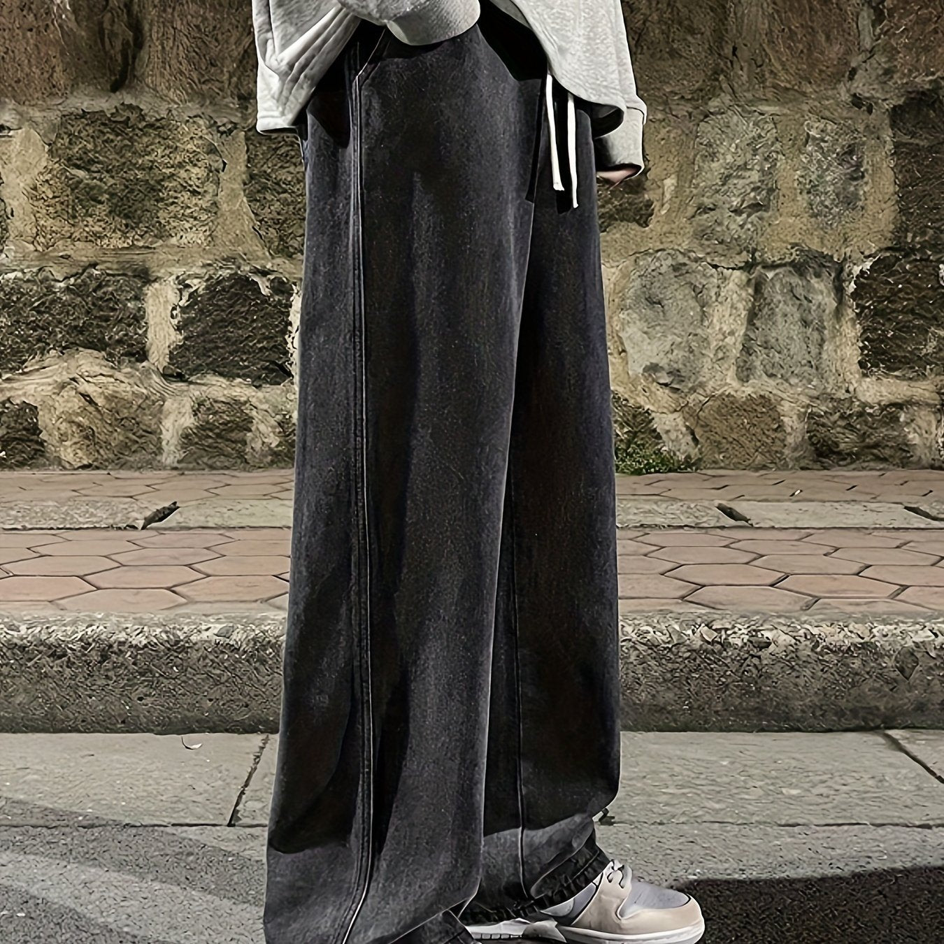 Pantalones vaqueros de color sólido de pierna ancha para hombre, casual y de ocio