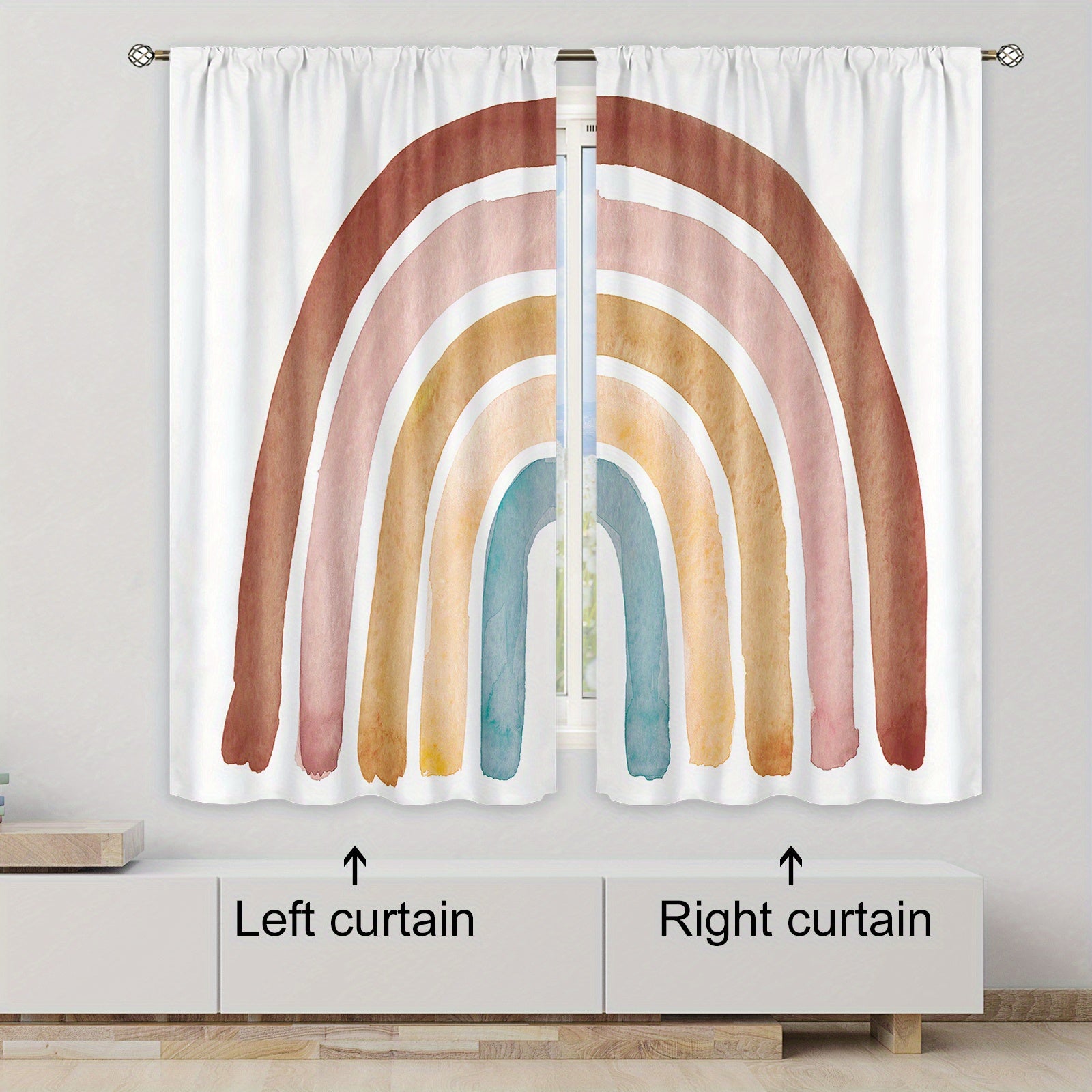 Bohemian Rainbow Cartoon Polyester Curtains 214x160cm 2 Pieces