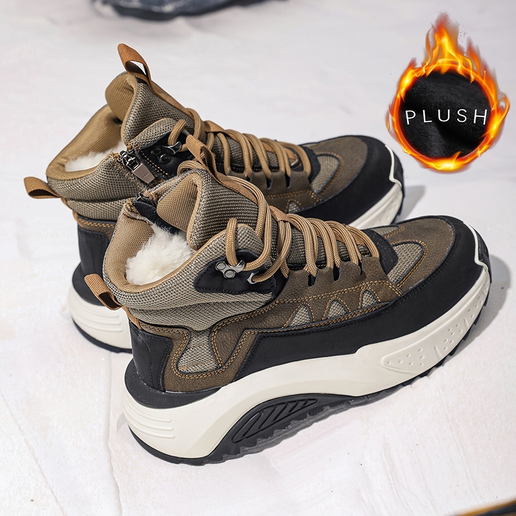 Men's Vintage Winter Snow Boots Faux Upper Plush Lined Casual Hiking Waterproof