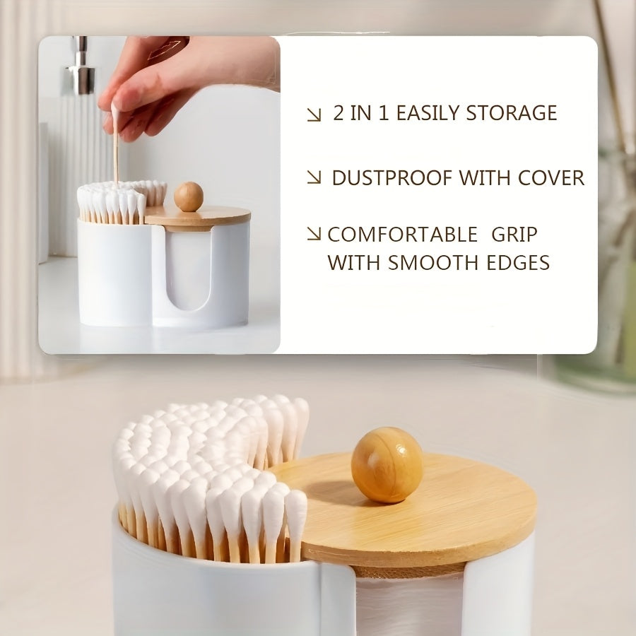 Cotton Swab Storage Box With Wooden Lid Double-Hole Canister