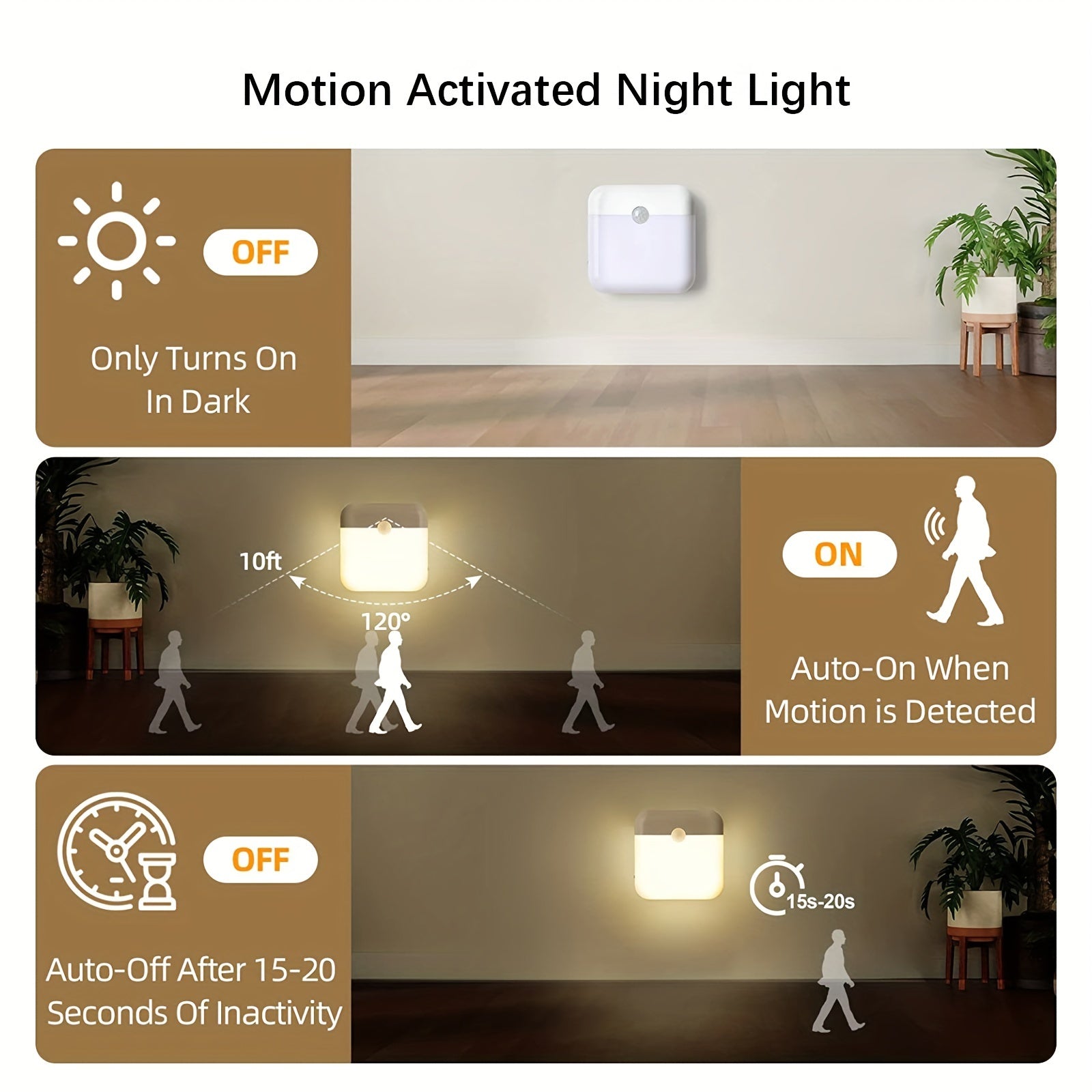 Luz nocturna con sensor de movimiento LED con 3 modos de iluminación, recargable por USB-C, lámpara de pared interior