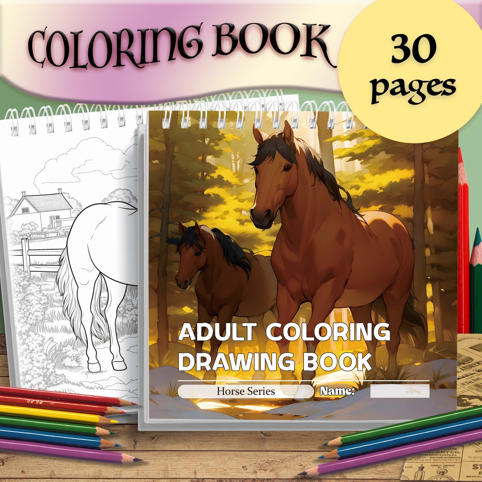 Adult Horse Coloring Book with Thick Pages for Relaxation and Gift-Giving