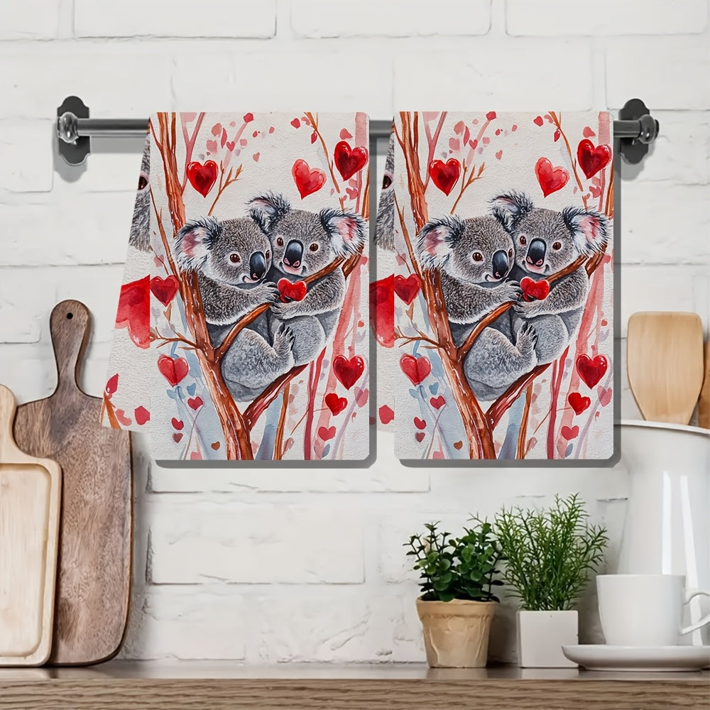 Set of 2 Valentine Koala Kitchen Towels Ultra Soft Absorbent 16x24 Inches