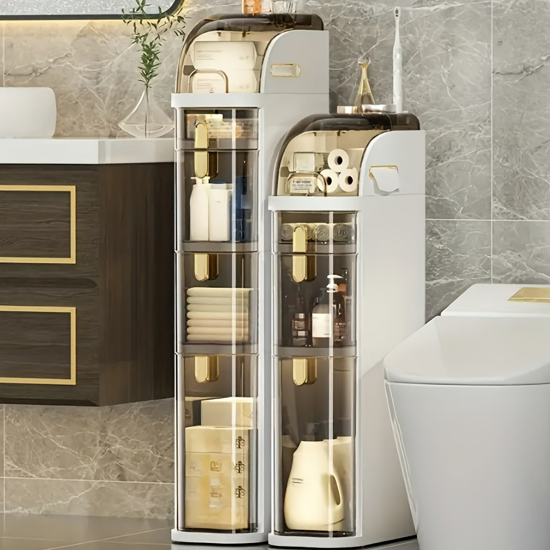 Plastic Storage Cabinet with Window Waterproof Flip Top for Bathroom Kitchen Living Room Office