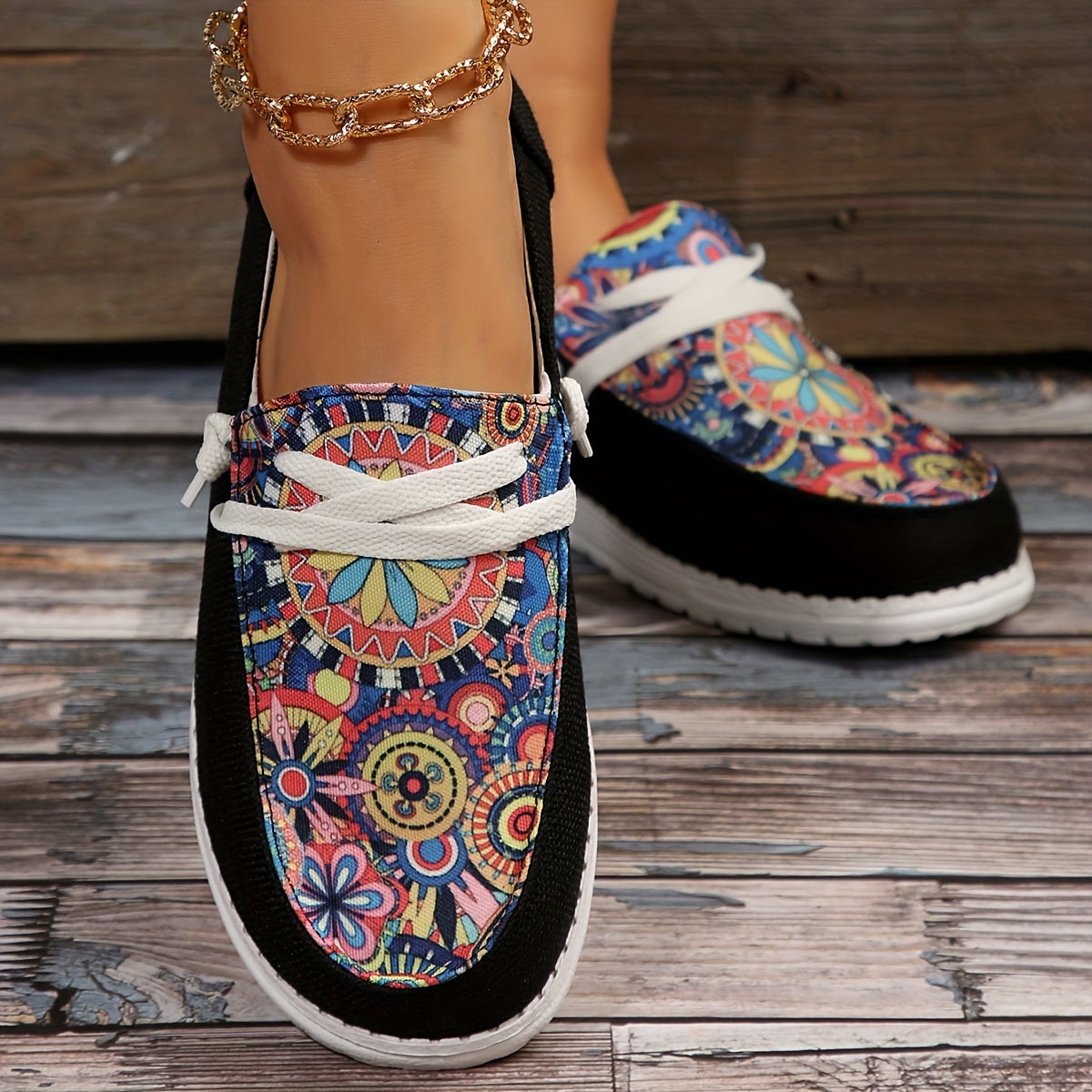 Men's Black Geometric Slip-On Loafers Casual Wear