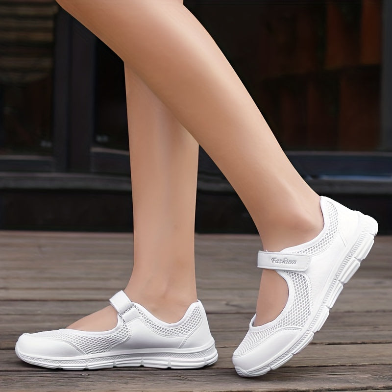 Women's Breathable Mesh Mary Jane Flats with Adjustable Buckle Casual Shoes
