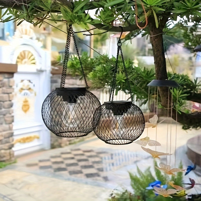 Solar Garden Lights Set of 2 Antique Metal Hanging Chandelier Style Outdoor Solar Pathway Yard Patio Lighting