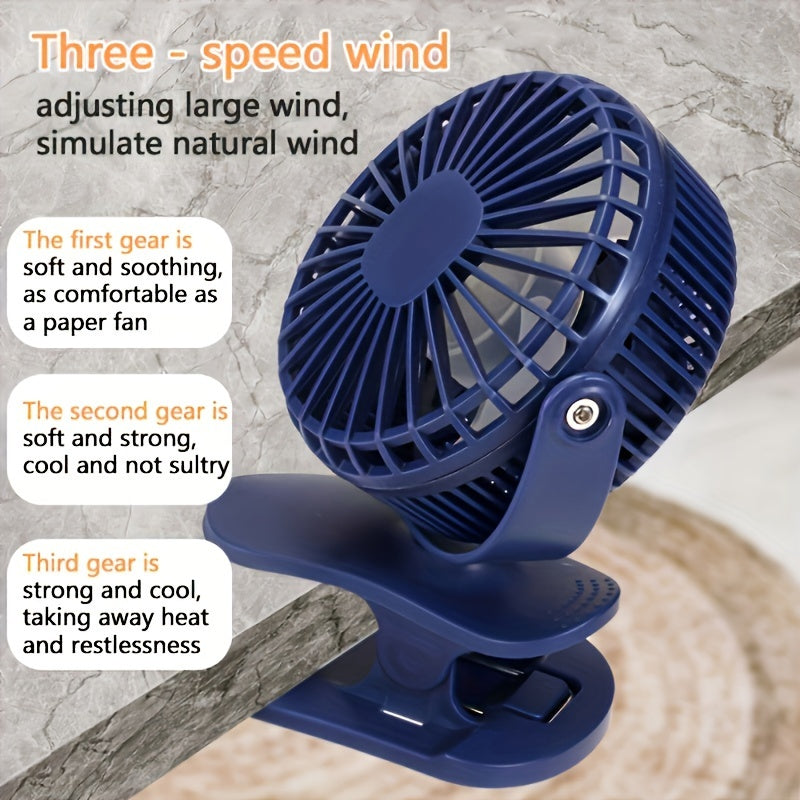 Mini Clip-On Fan Portable USB Rechargeable Quiet Stroller Desk Dorm Outdoor