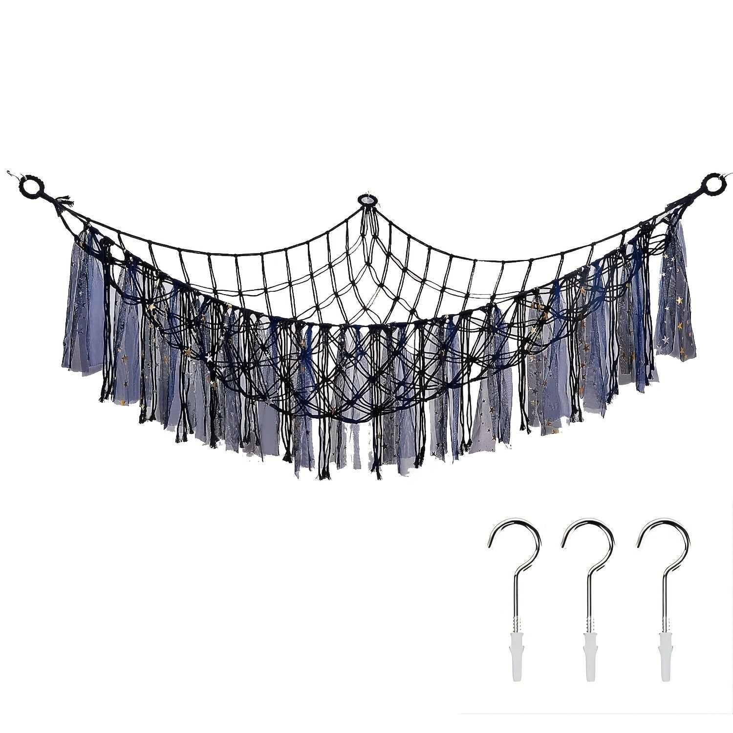 Bohemian Woven Toy Storage Net with Tassels for Stuffed Animals and Gifts