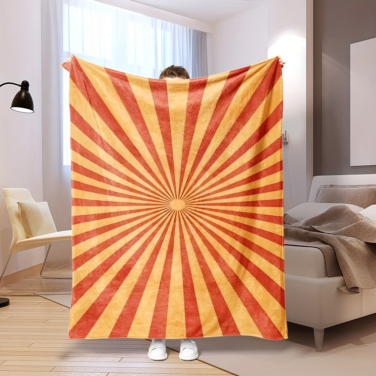 Soft Plush Throw Blanket with Mixed Color Printed Knit Fabric for All-Season Use