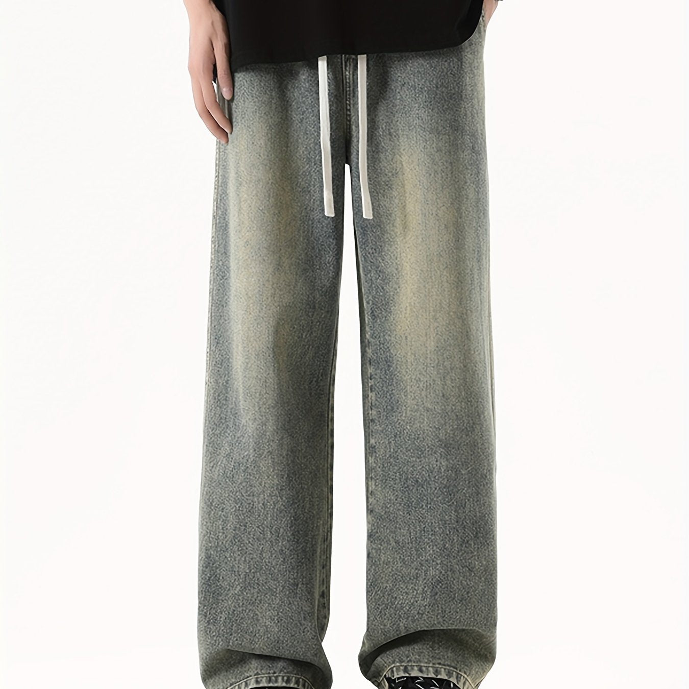 Мужские широкие джинсы с шнурком на поясе, свободный крой, уличная мода, стиль хип-хоп