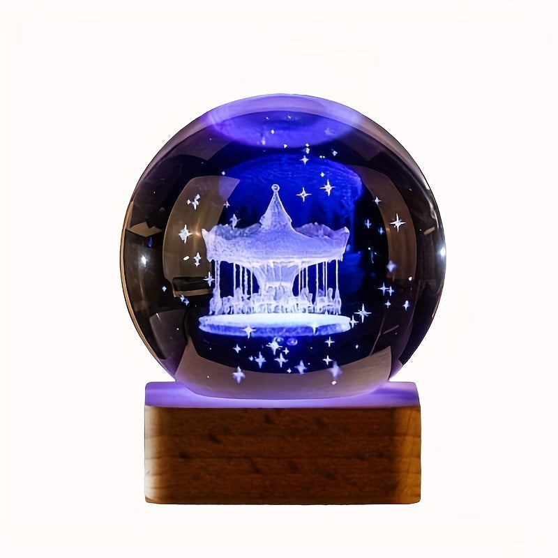 3D Crystal Ball Night Light with LED USB Desk Decor Choose Clover Carousel Dandelion Unicorn