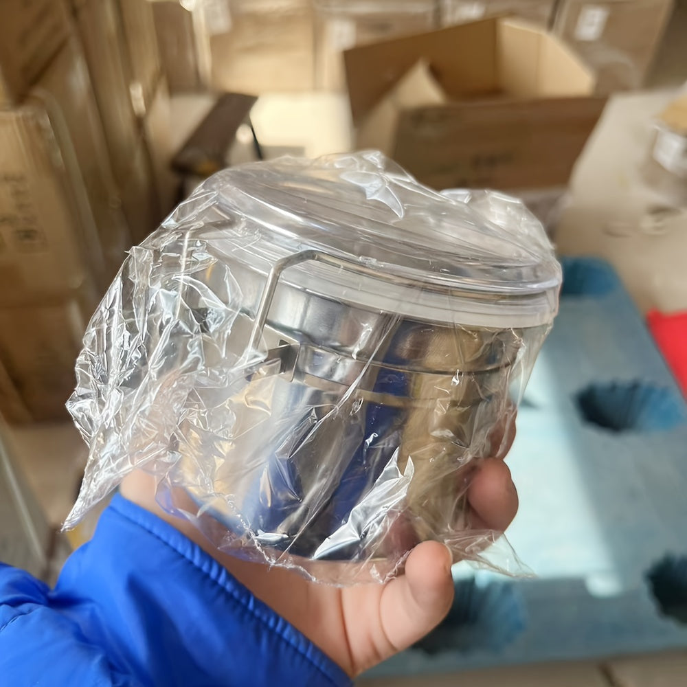 Airtight Stainless Steel Herb Storage Jar with Transparent Lid and Blue Clasp
