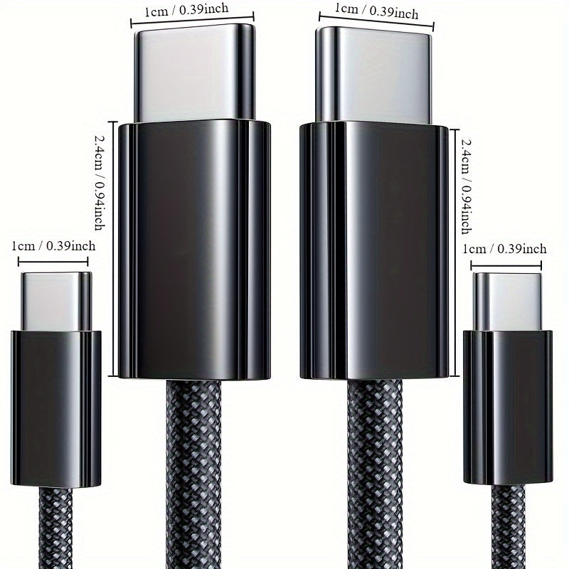 3-комплект кабелей USB C to C 240W быстрой зарядки, нейлоновое глянцевое покрытие, синхронизация данных