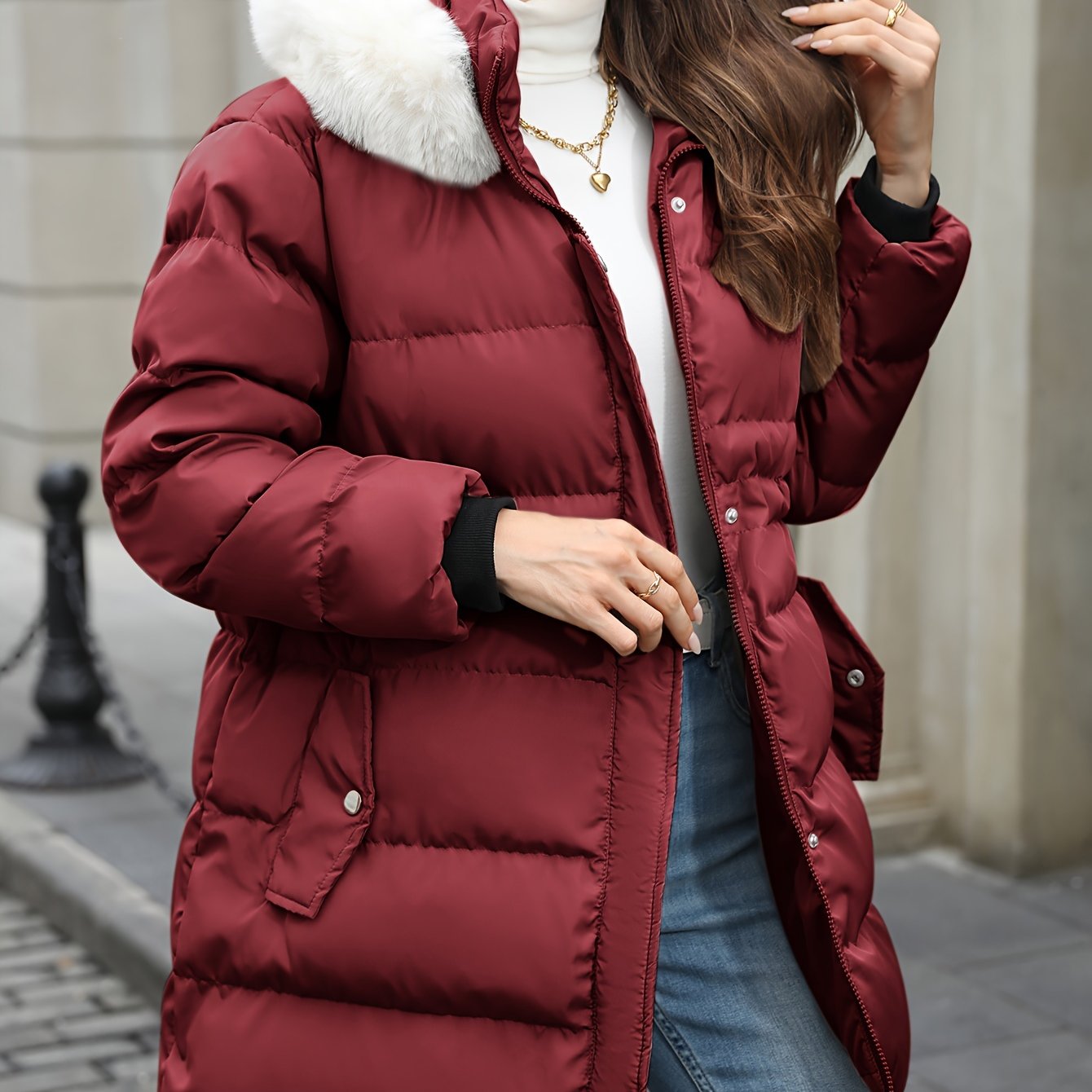 Women's Hooded Puffer Jacket Solid Color Long Sleeve Fall Winter Non-Stretch Polyester