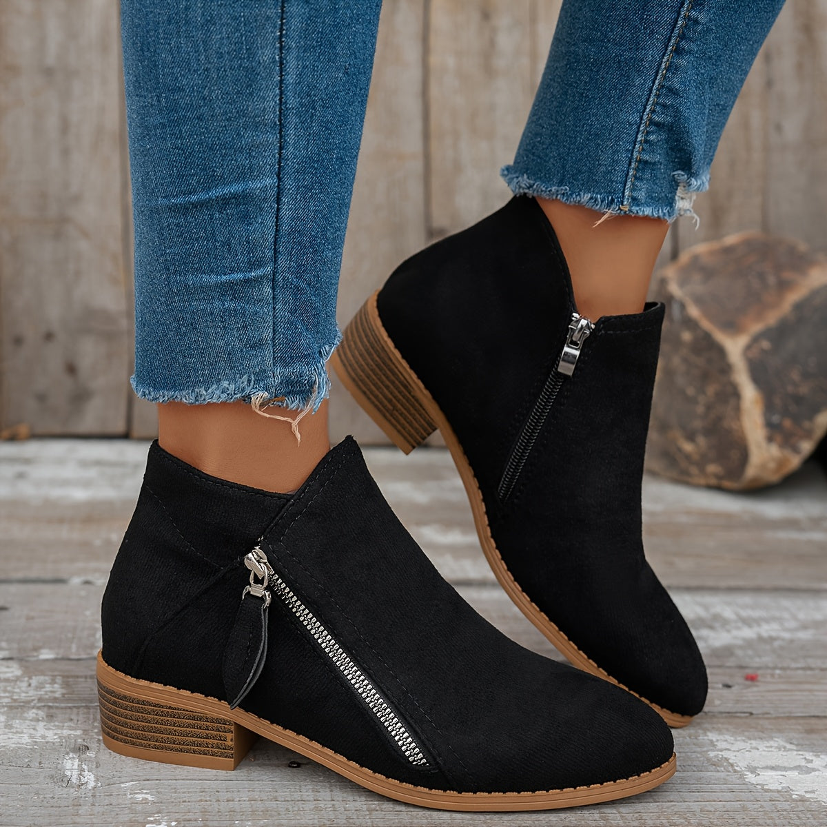 Women's Chunky Heel Chelsea Boots with Zipper Ankle Booties All-Season