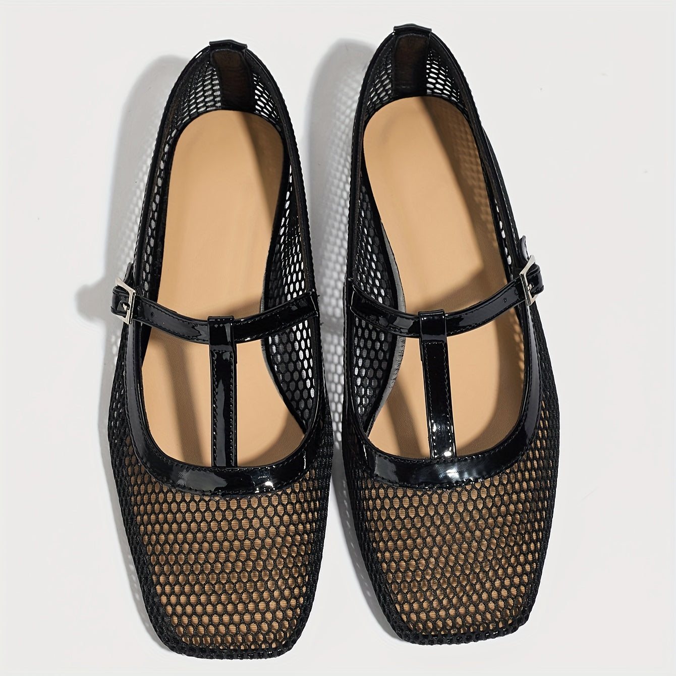 Zapatos de mujer con malla transpirable Mary Jane, sandalias casuales de verano en negro