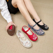 Zapatos de tela planos con bordado para mujer, slip-on, para uso diario