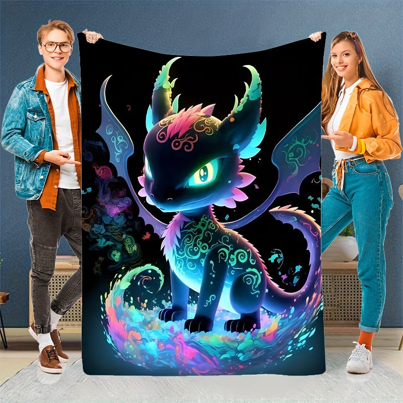 Luminous Dragon Print Flannel Blanket for Sofa Bed Travel Office All Seasons