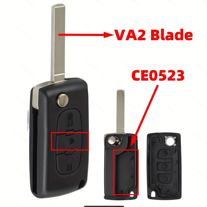 Two-Button Car Key Fob Shell Black Plastic Flip Key Case Durable Design