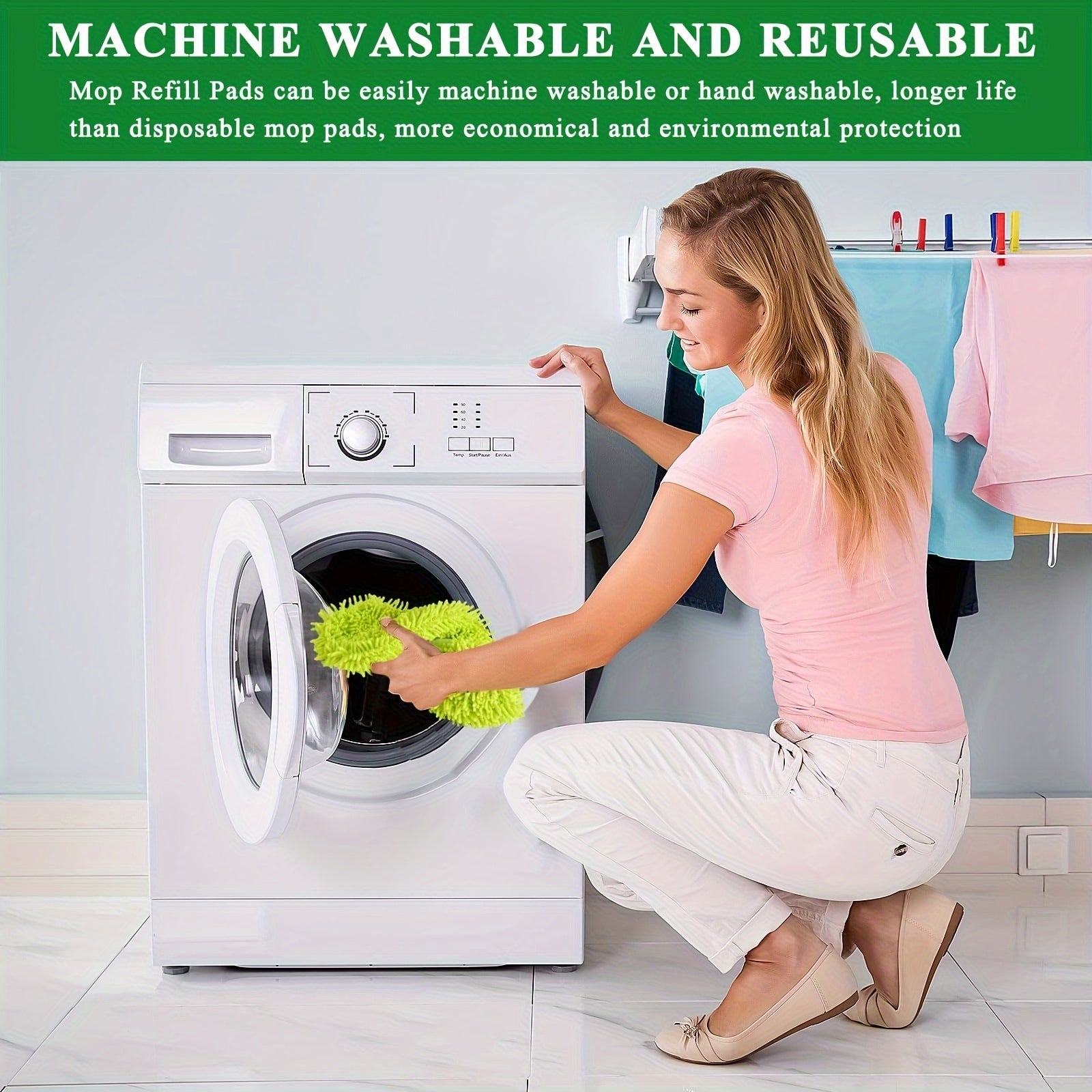 6-Piece Green Microfiber Mop Pads for Wet and Dry Floor Cleaning