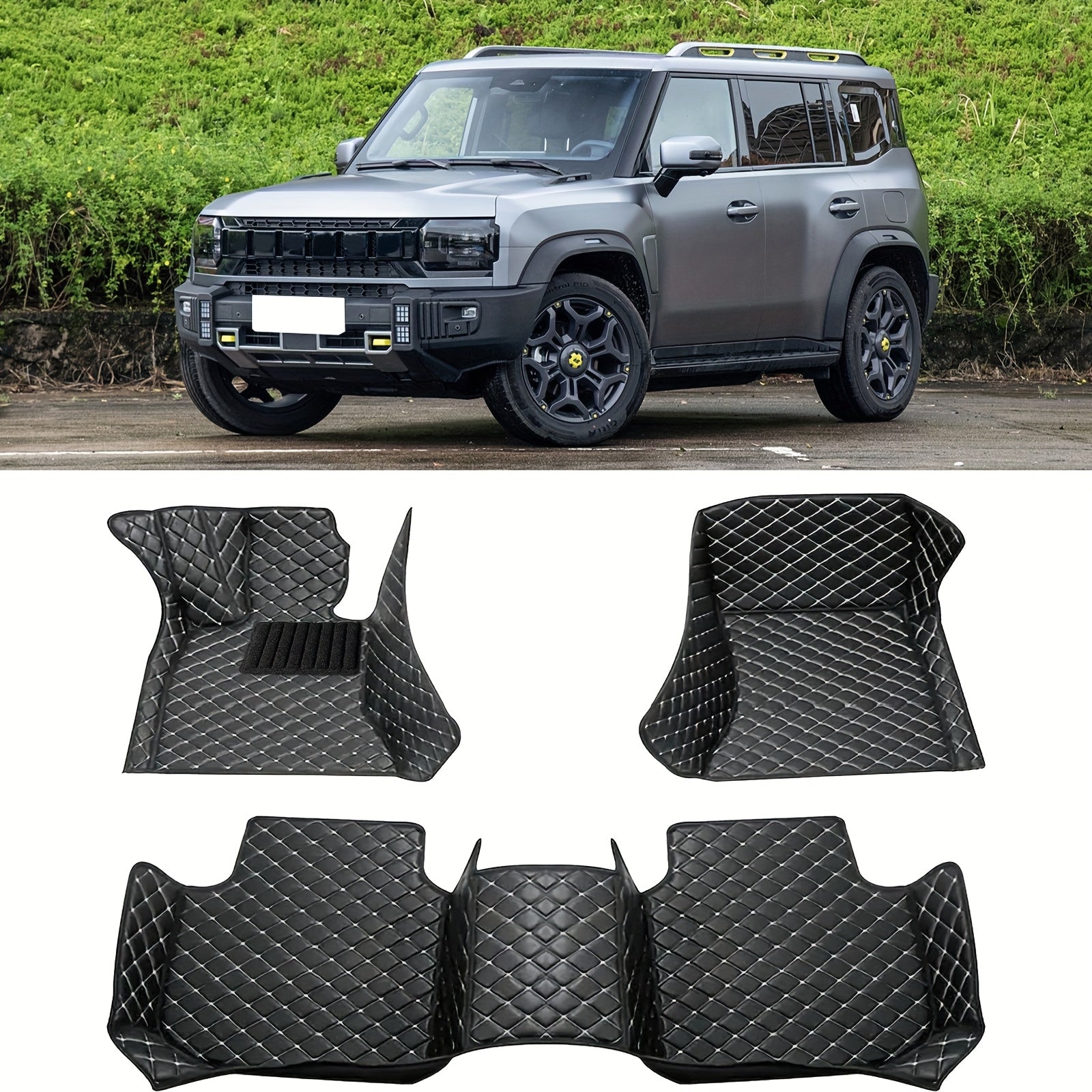 Juego de alfombrillas de coche de cuero sintético para todas las estaciones antideslizante y duradero para sedán