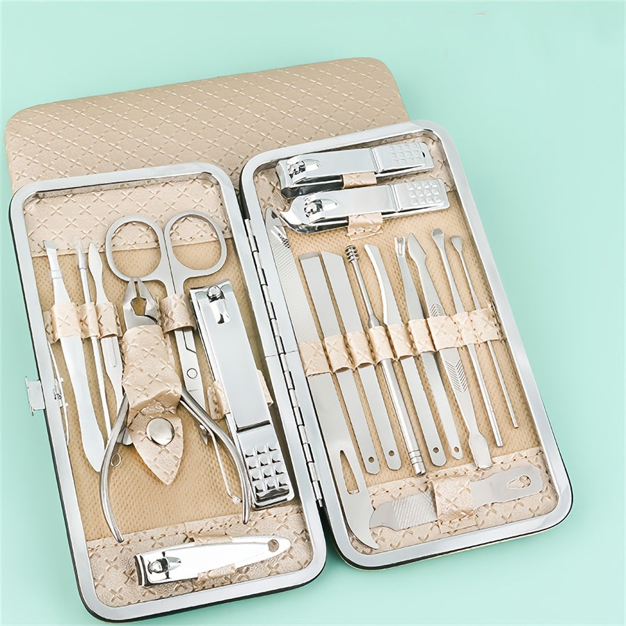 19-Piece Stainless Steel Nail Care Set for Manicures and Pedicures with Clippers Files and Grooming Tools