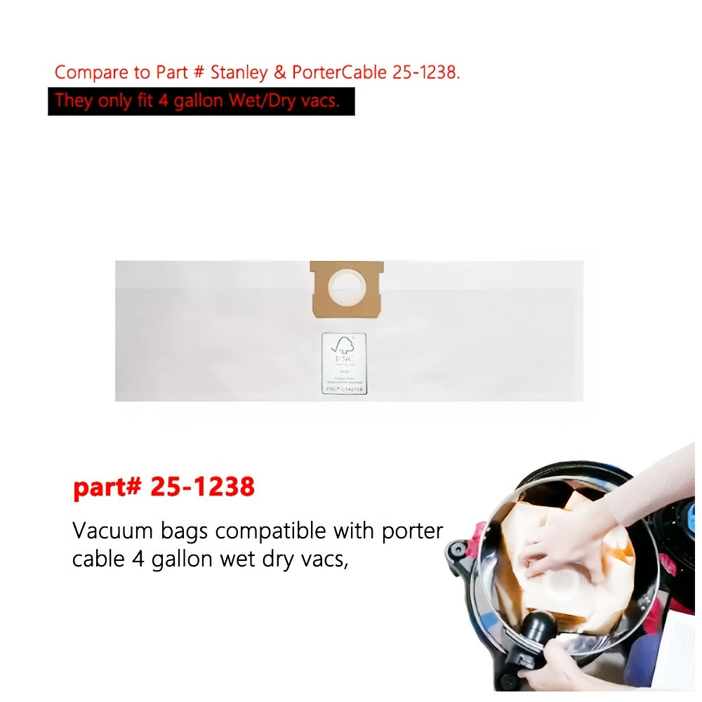 Stanley va PorterCable 15.14 L Quruq va Nam Chang'ich tozalagich qismlari bilan mos keladigan almashtirish aksessuari - #25-1238 qog'oz chang filtri sumkasi 1 to'plam