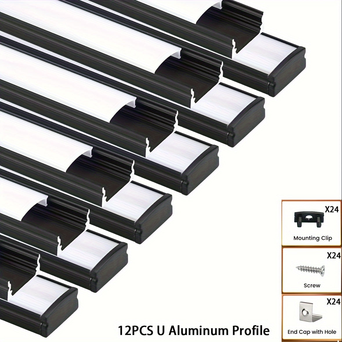 12-Pack LED Channel System with Cover for 10mm and 12mm Strip Lights Includes Diffuser and Hardware