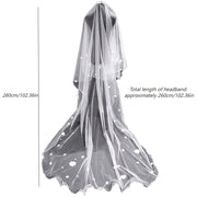 Elegant Bridal Veil with Heart-Shaped Flower Accents Long Tulle Wedding Veil with Yarn Fringe and Starry Sky Design