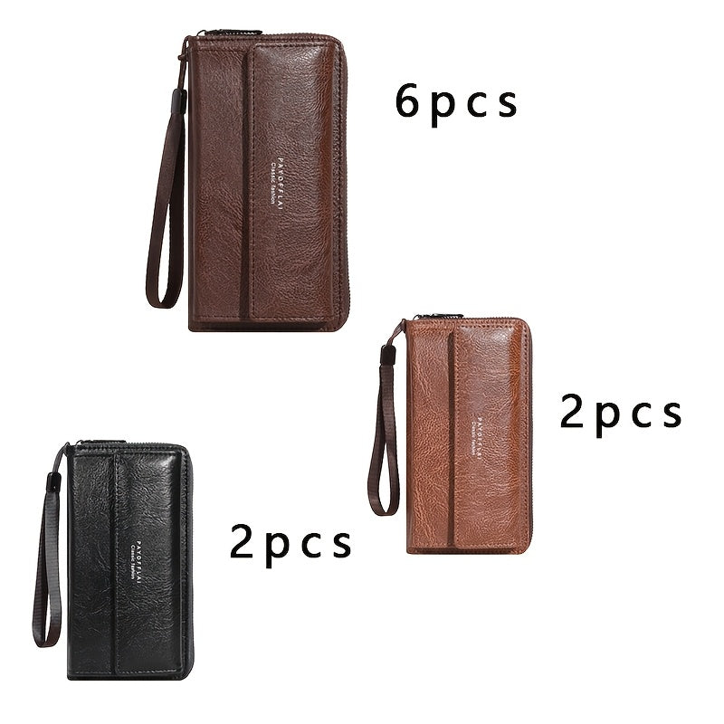 Men's Business Wallet Faux Leather Brown Slim Card Holder with Coin Pocket