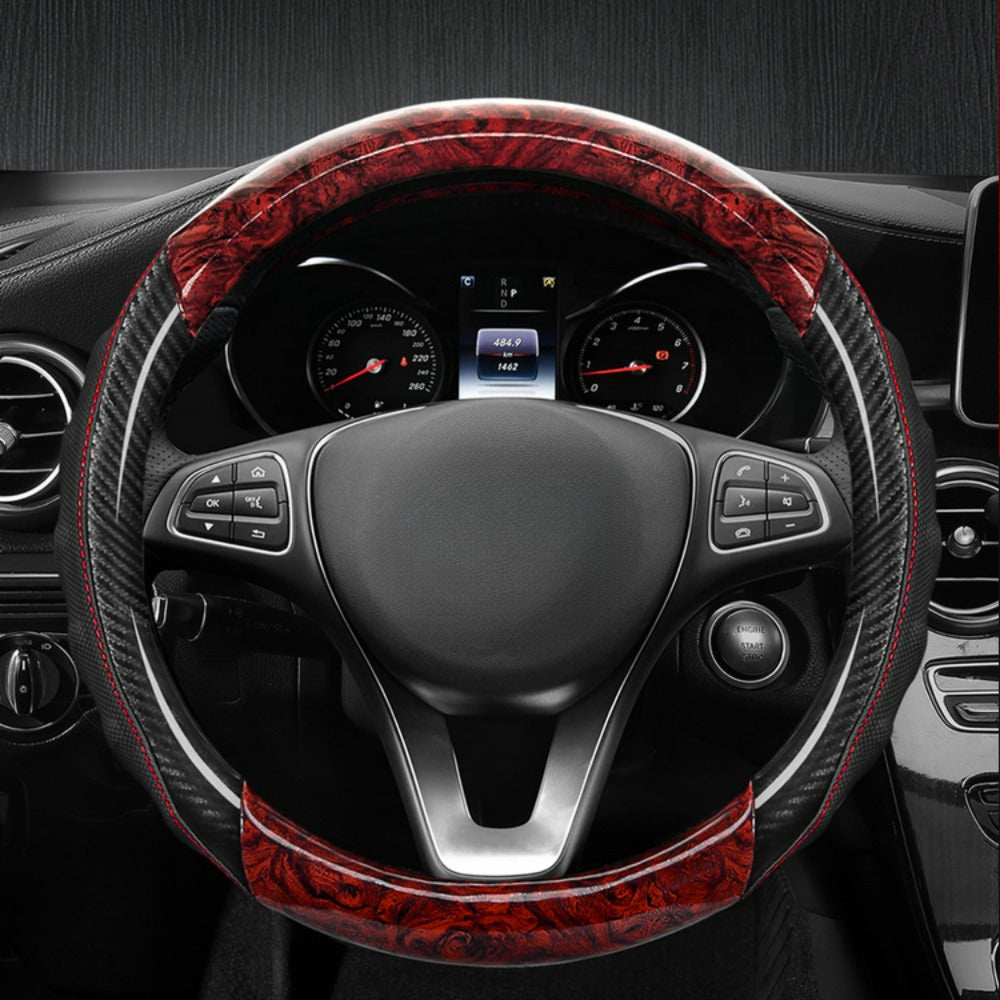Universal Wooden and Faux Leather Steering Wheel Cover Non-Slip Breathable Durable