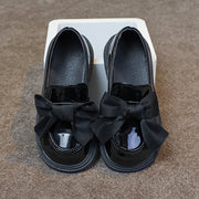 Girls Spring Black Loafers with Bow Non-Slip Rubber Sole Casual Shoes