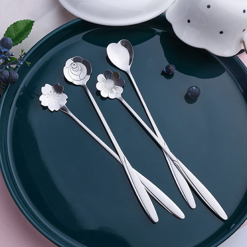 Stainless Steel Cherry Blossom Coffee and Dessert Spoons Set