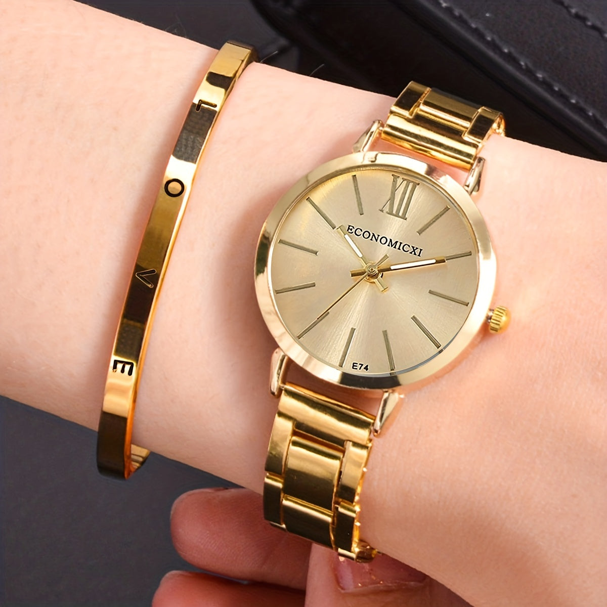 Conjunto de reloj de oro con cuarzo para mujer con pulsera Love para el Día de San Valentín