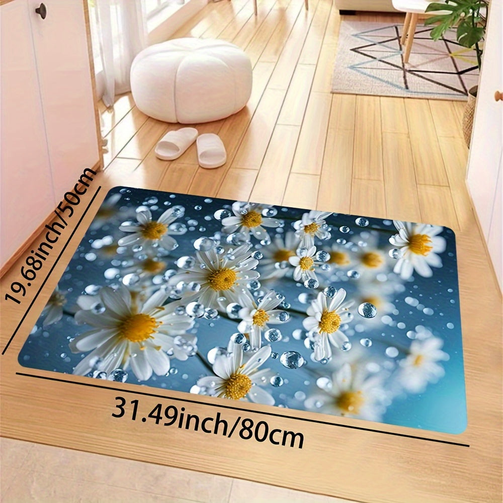 Small Daisies in the Rain Bathroom Carpet Thick Soft Kitchen Living Bedroom Floor Mat Machine Washable