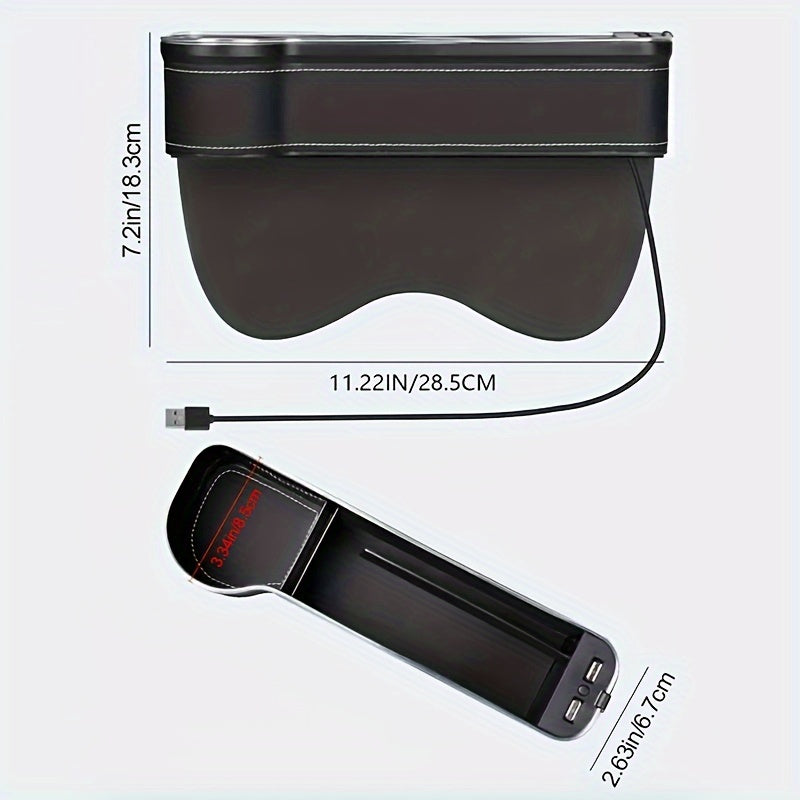 Universal Faux Leather Seat Crevice Organizer with Ambient Light and USB Charging