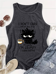 Plus Size Women's Black Cat Graphic Tank Top Breathable Sleeveless Shirt